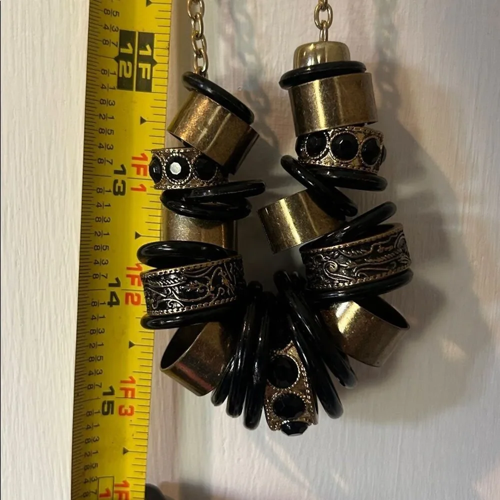 Chunky Gold Tone Black Vintage Statement Necklace Long Chain Unique